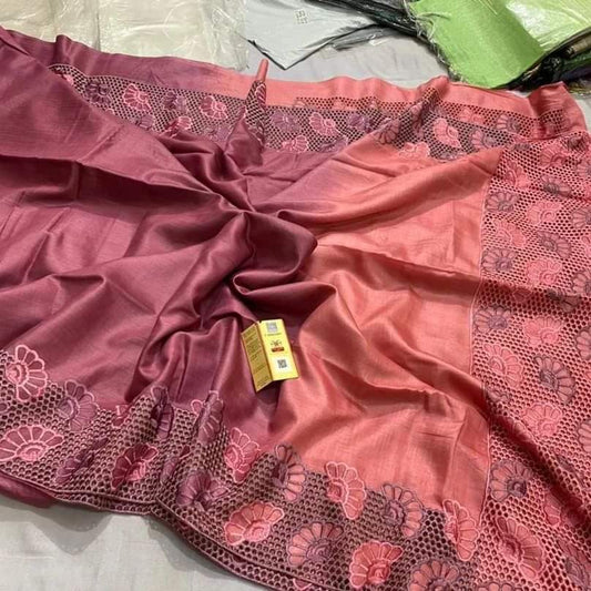 Pure Tussar Silk Saree With Beautiful Cutwork Saee BTS21