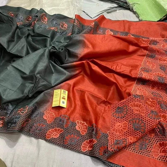 Pure Tussar Silk Saree With Beautiful Cutwork Saee BTS22
