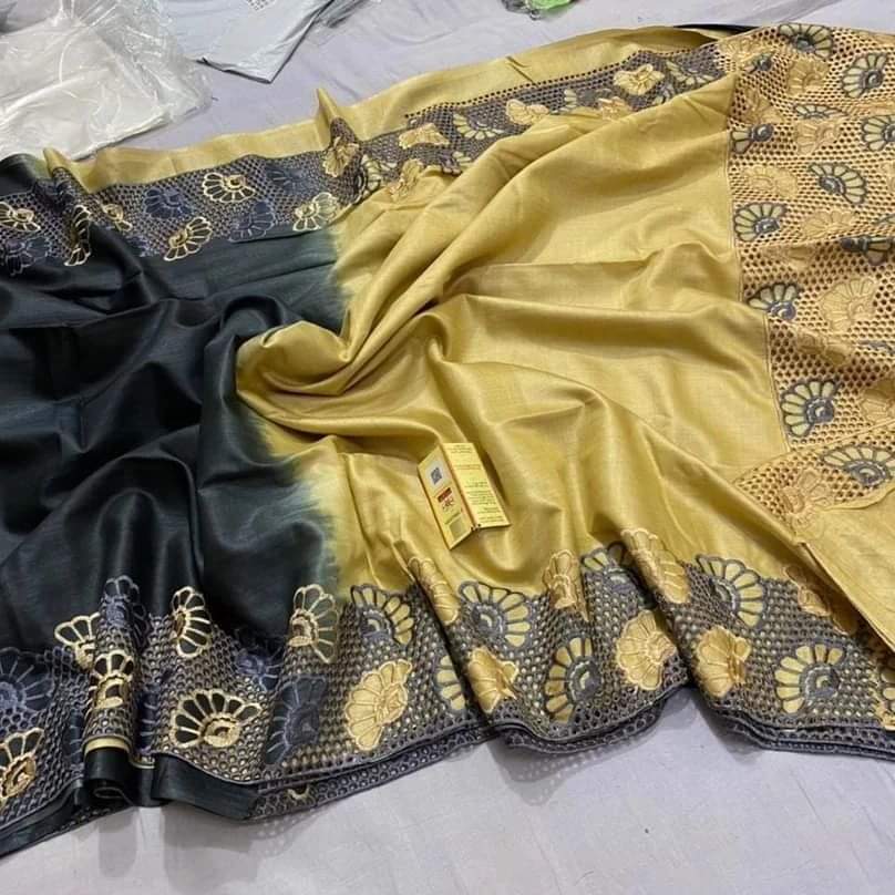 Pure Tussar Silk Saree With Beautiful Cutwork Saee BTS23