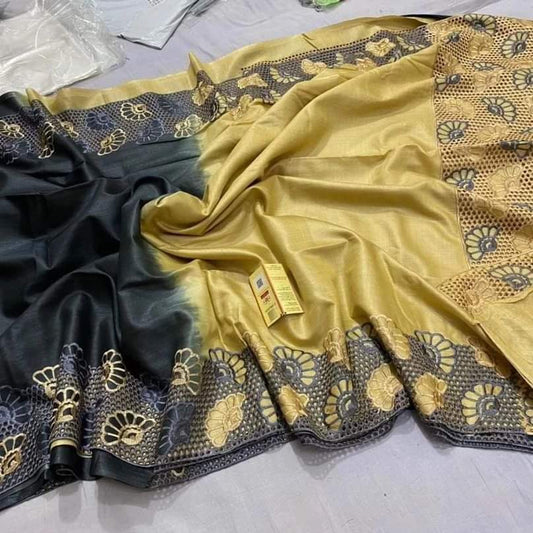 Pure Tussar Silk Saree With Beautiful Cutwork Saee BTS23