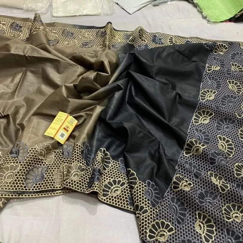 Pure Tussar Silk Saree With Beautiful Cutwork Saee BTS24