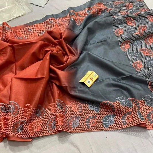 Pure Tussar Silk Saree With Beautiful Cutwork Saee BTS25