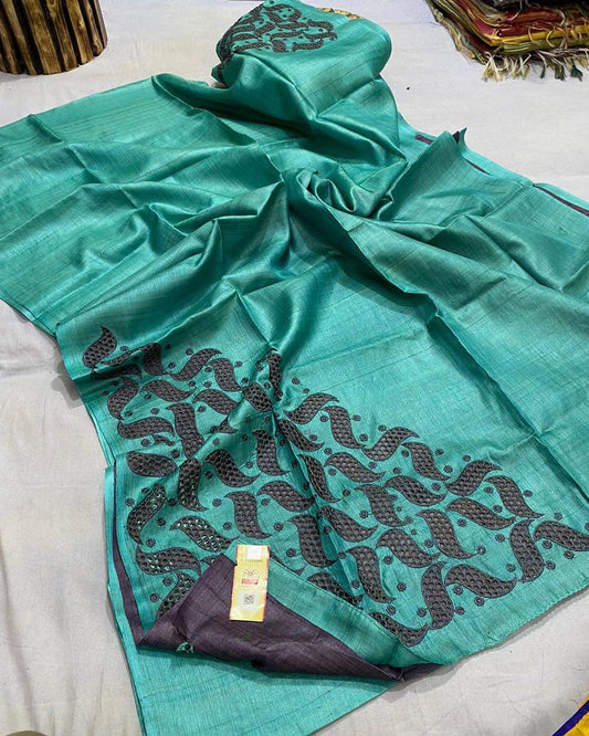Pure Tussar Silk Saree With Beautiful Cutwork Saee BTS16