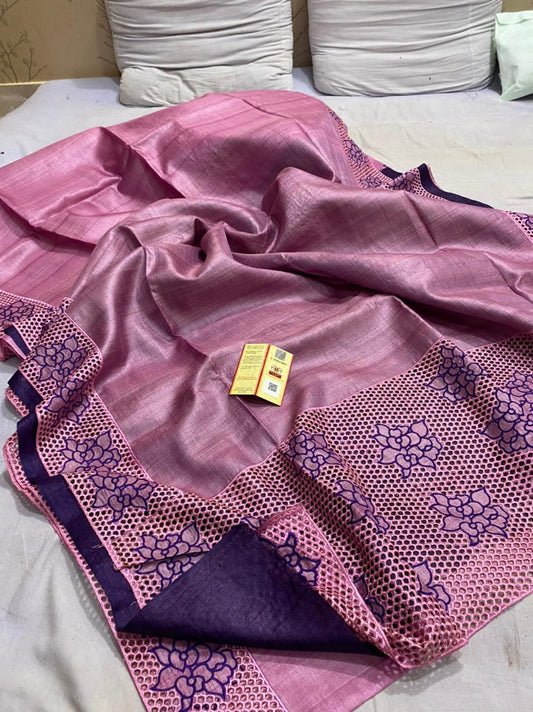 Pure Tussar Silk Saree With Beautiful Cutwork Saee BTS27