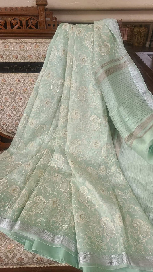 Pure Silk Linen Saree With Beautiful Embroidery Work Saree SLS42