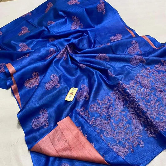 Pure Tussar Silk Saree With Beautiful Embroidery Work Saree TSE107