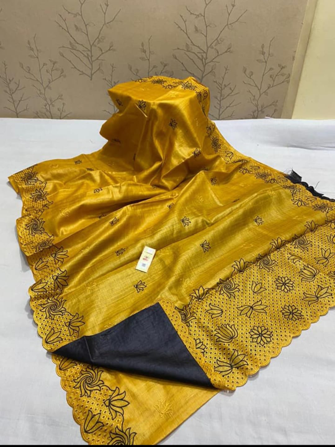 Pure Tussar Silk Saree With Beautiful Cutwork Saee BTS36