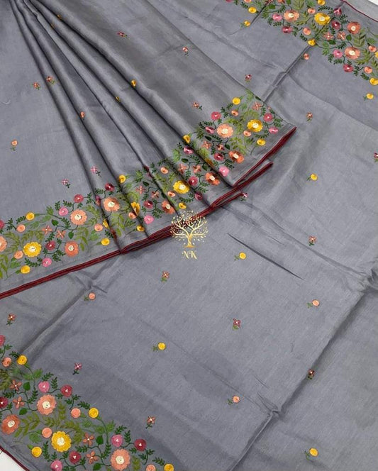 Katan Silk Saree With Beautiful Embroidery Work Saree KSB42