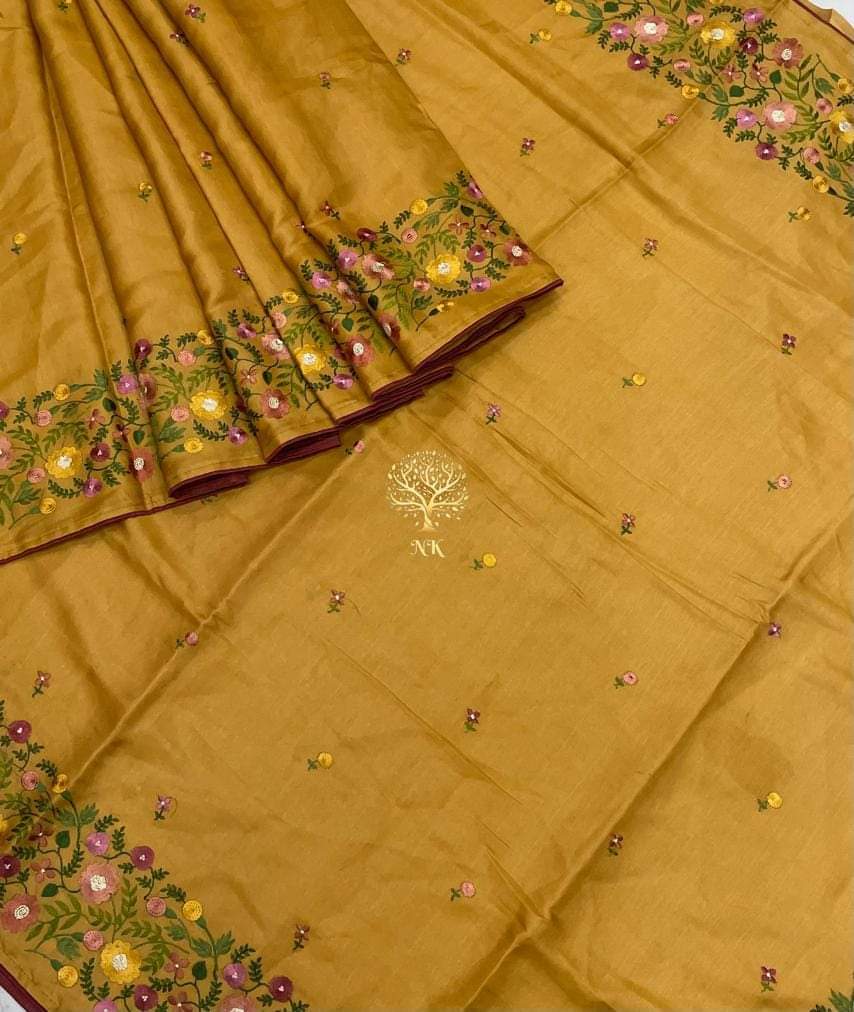 Katan Silk Saree With Beautiful Embroidery Work Saree KSB45