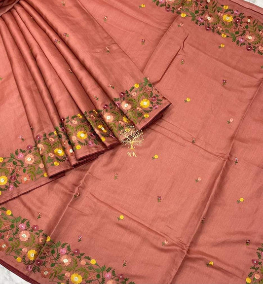 Katan Silk Saree With Beautiful Embroidery Work Saree KSB46