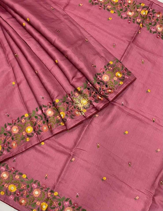 Katan Silk Saree With Beautiful Embroidery Work Saree KSB47