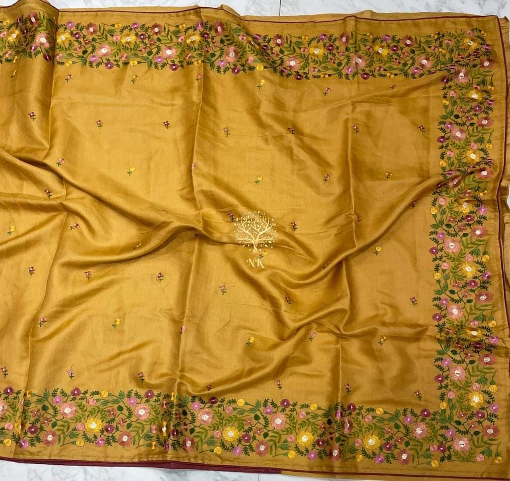 Katan Silk Saree With Beautiful Embroidery Work Saree KSB45