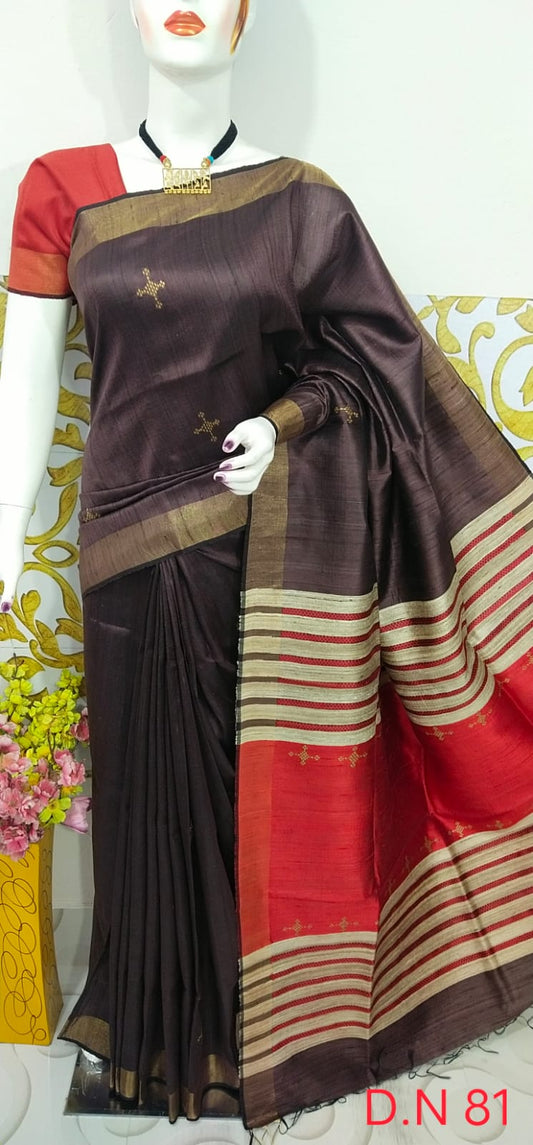 Pure Handloom Tussar  Dupion Silk Saree DTS02