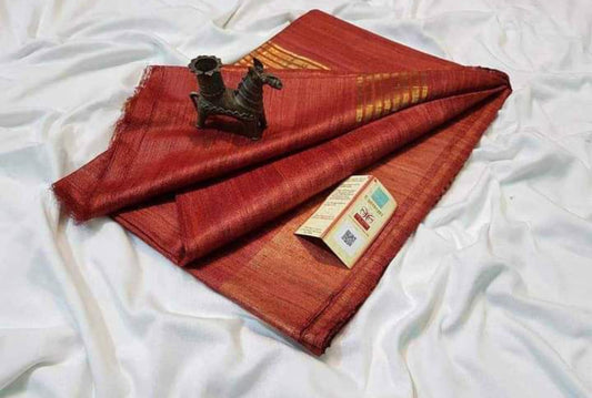 Pure Tussar Ghicha With Golden Border Silk Saree TGS32