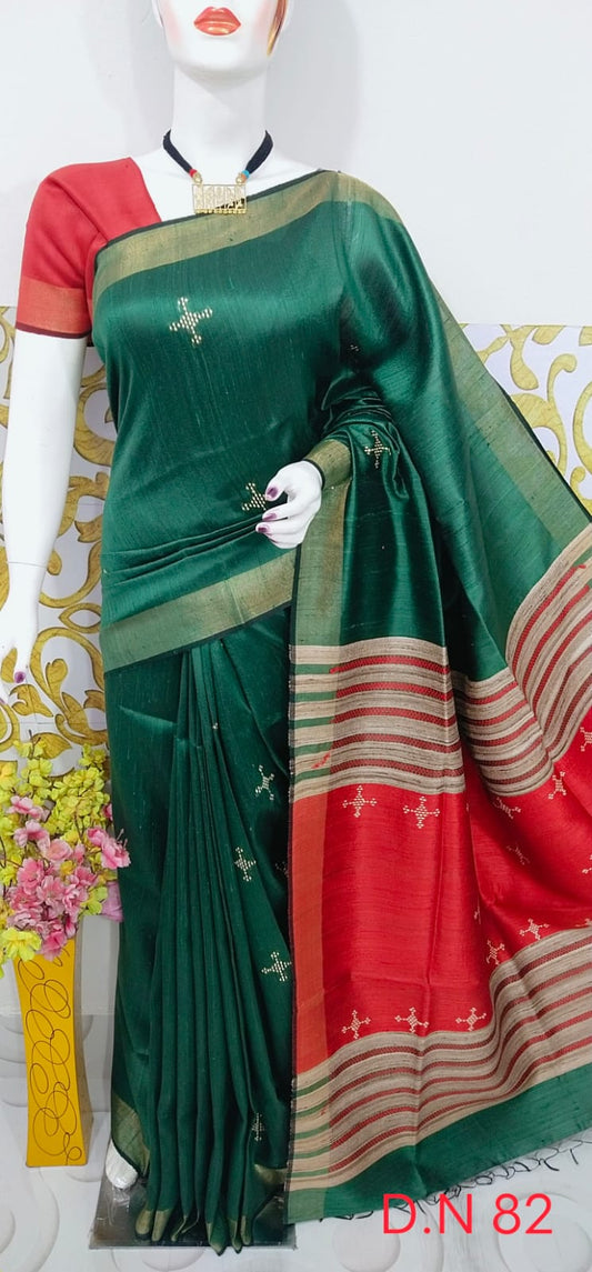 Pure Handloom Tussar  Dupion Silk Saree DTS01