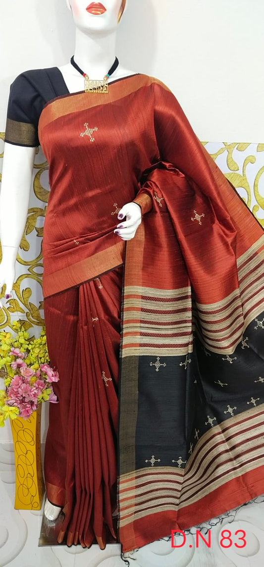 Pure Handloom Tussar  Dupion Silk Saree DTS04