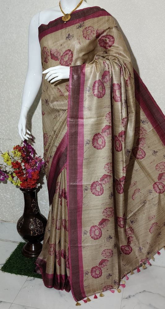 Digital Printed Pure Desi Tussar Silk Saree PDT02