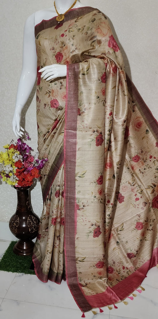 Digital Printed Pure Desi Tussar Silk Saree PDT03