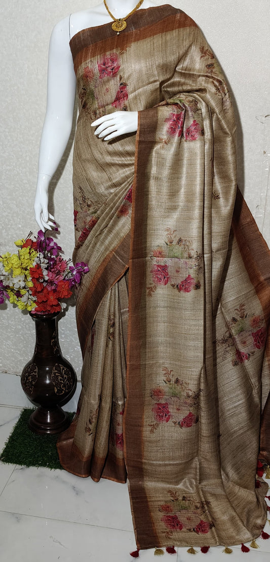 Digital Printed Pure Desi Tussar Silk Saree PDT09