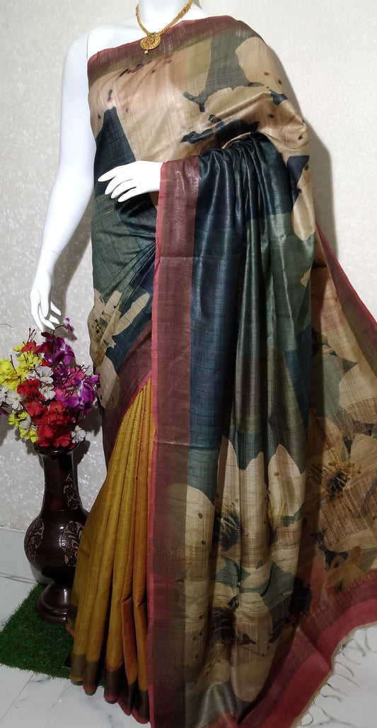 Digital Printed Pure Desi Tussar Silk Saree PDT10