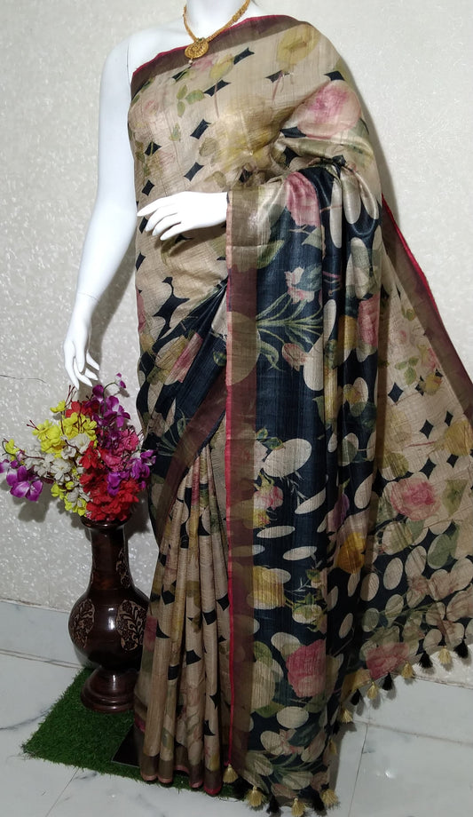 Digital Printed Pure Desi Tussar Silk Saree PDT12
