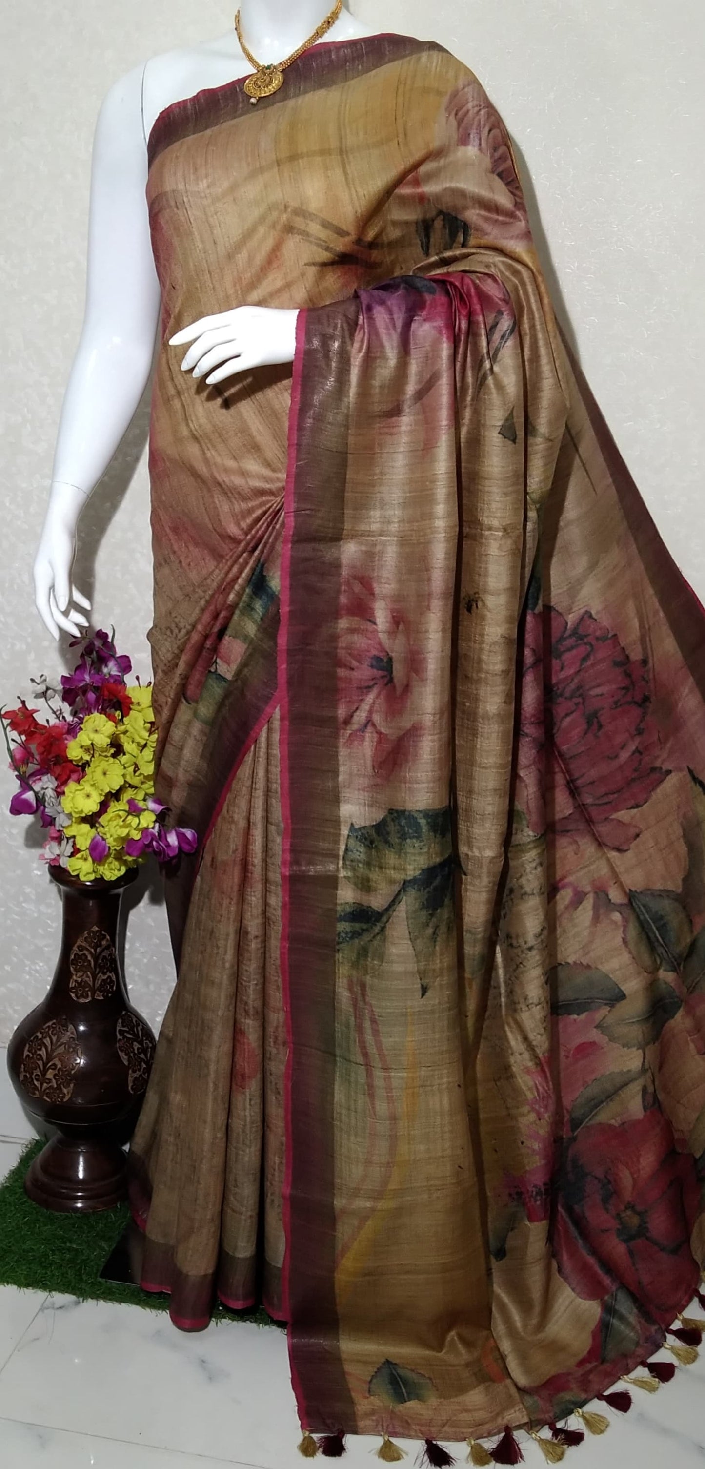 Digital Printed Pure Desi Tussar Silk Saree PDT16