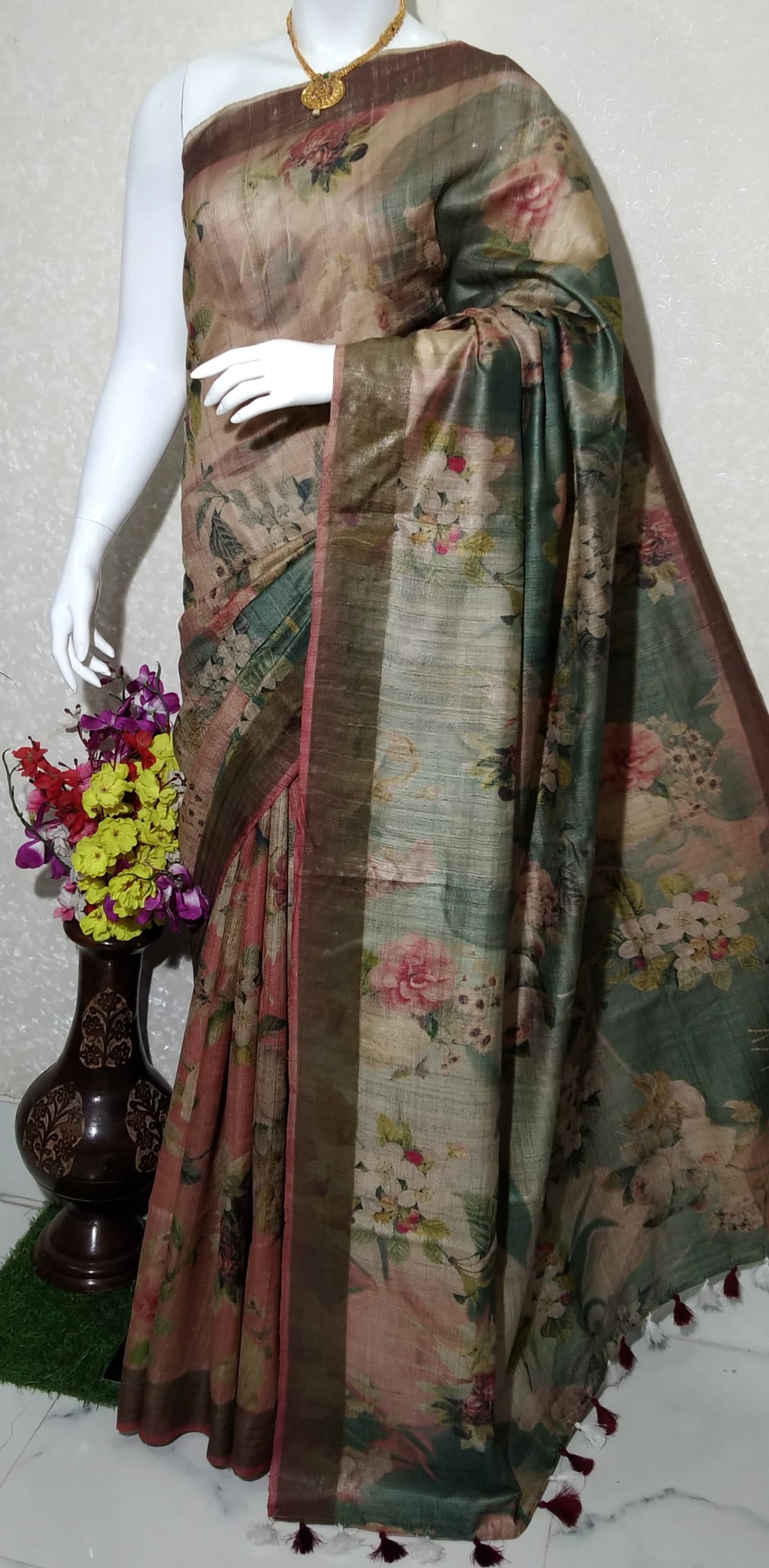 Digital Printed Pure Desi Tussar Silk Saree PDT17