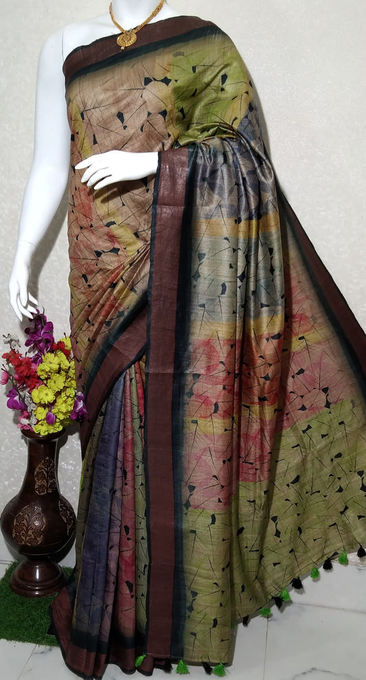 Digital Printed Pure Desi Tussar Silk Saree PDT18
