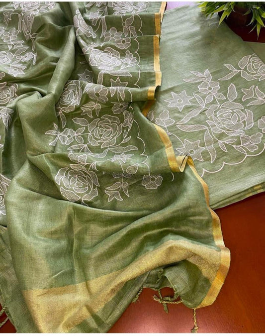 Heavy Embroidered Linen Salwar Suit Unstitched Dress Material DM05