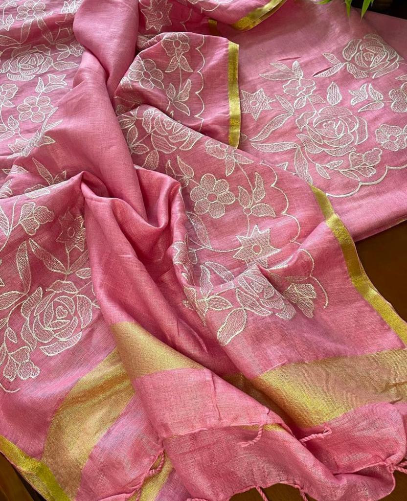 Heavy Embroidered Linen Salwar Suit Unstitched Dress Material DM06