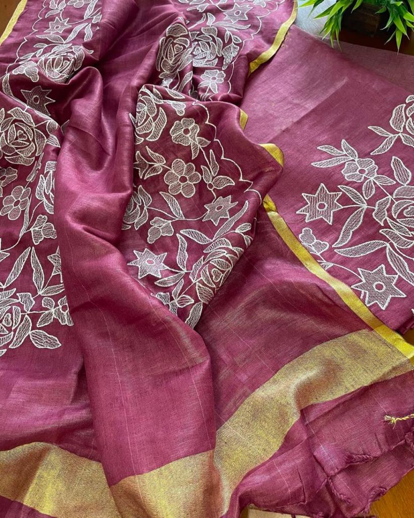 Heavy Embroidered Linen Salwar Suit Unstitched Dress Material DM12