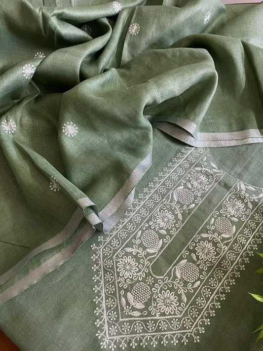 Heavy Embroidered Linen Salwar Suit Unstitched Dress Material DM25