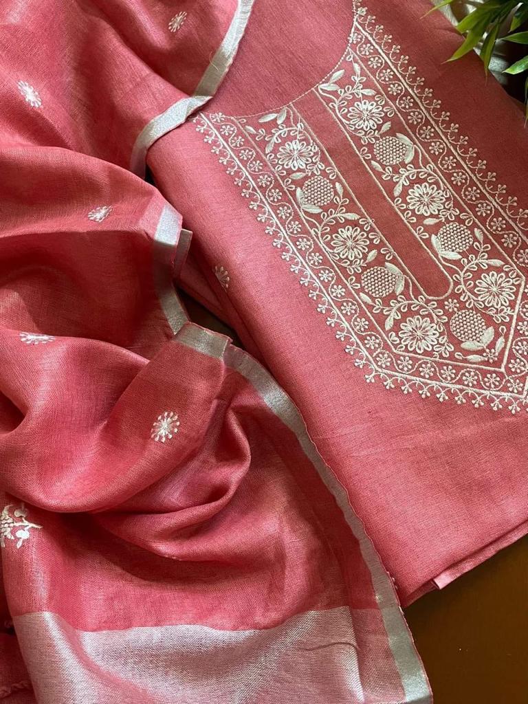 Heavy Embroidered Linen Salwar Suit Unstitched Dress Material DM26
