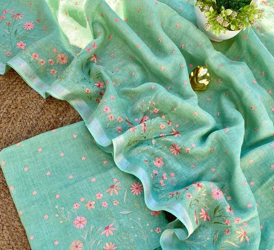 Heavy Embroidered Linen Salwar Suit Unstitched Dress Material DM43