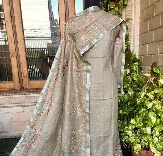 Heavy Embroidered Linen Salwar Suit Unstitched Dress Material DM56