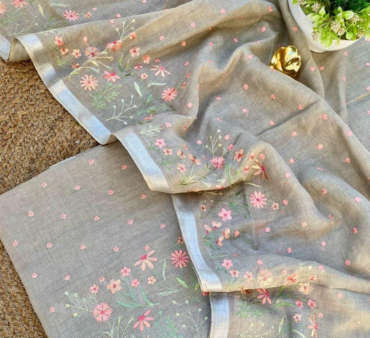 Heavy Embroidered Linen Salwar Suit Unstitched Dress Material DM44