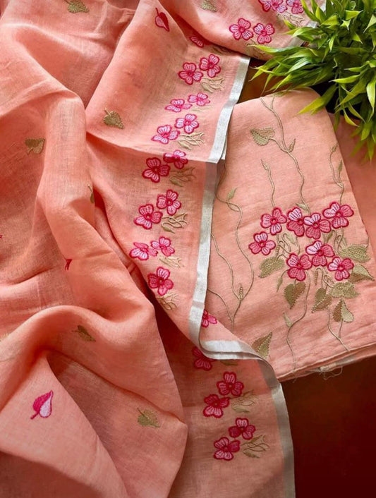 Heavy Embroidered Linen Salwar Suit Unstitched Dress Material DM55