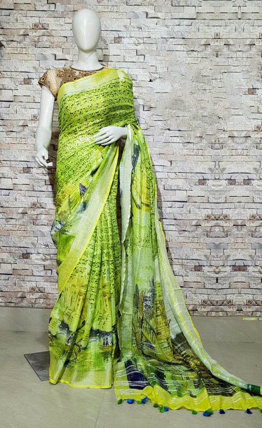 Digital Printed Linen Saree DPL24