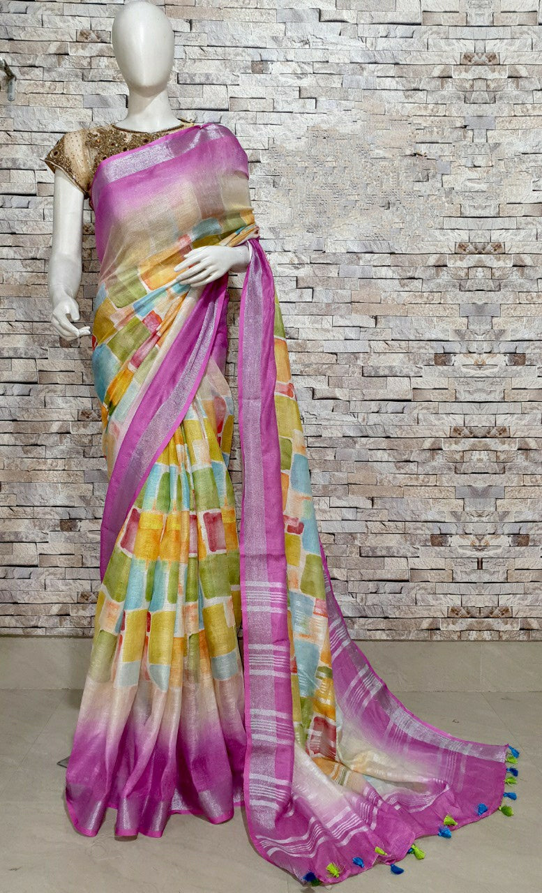 Digital Printed Linen Saree DPL25