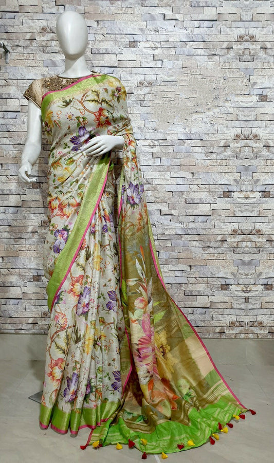 Digital Printed Linen Saree DPL28