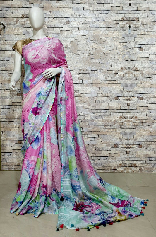 Digital Printed Linen Saree DPL30