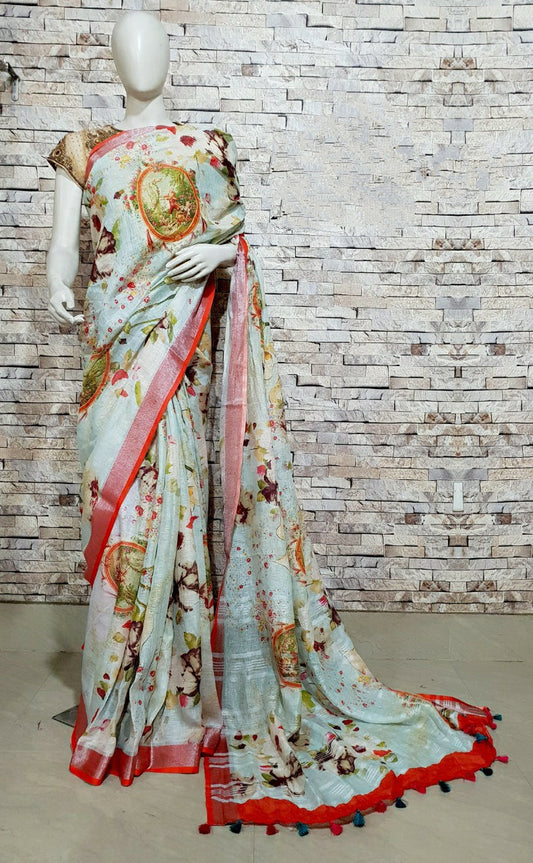 Digital Printed Linen Saree DPL32