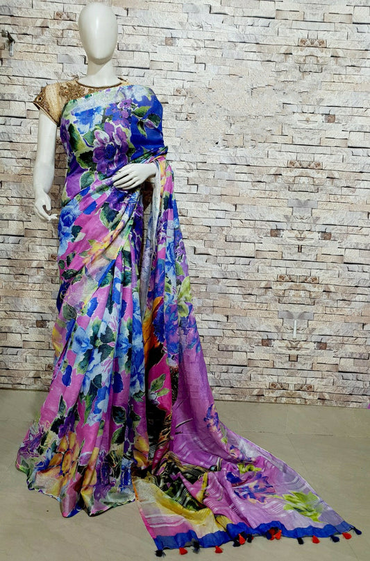 Digital Printed Linen Saree DPL33