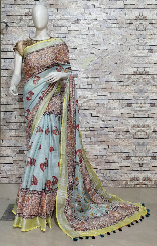 Digital Printed Linen Saree DPL34