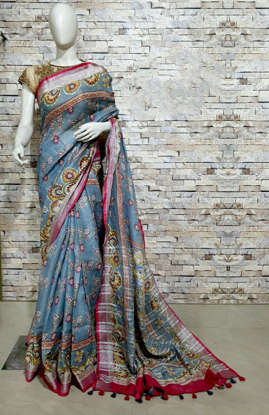 Digital Printed Linen Saree DPL37