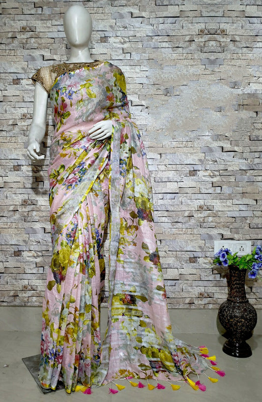 Digital Printed Linen Saree DPL40