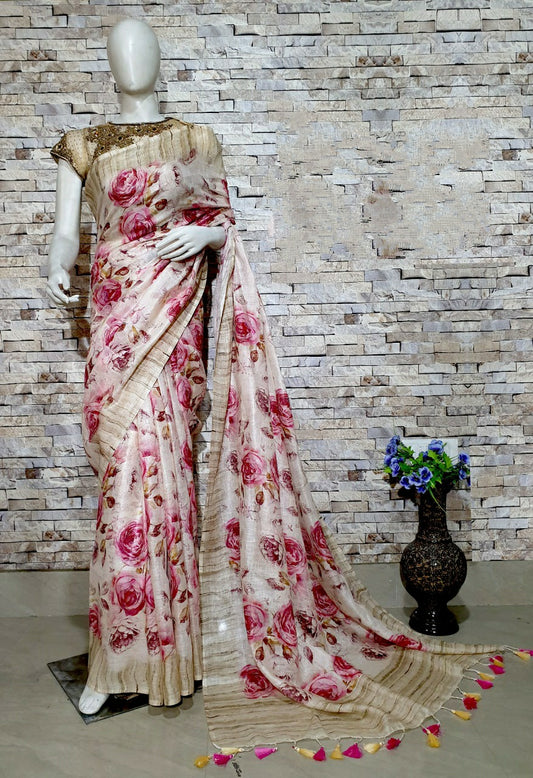 Digital Printed Linen Saree DPL42