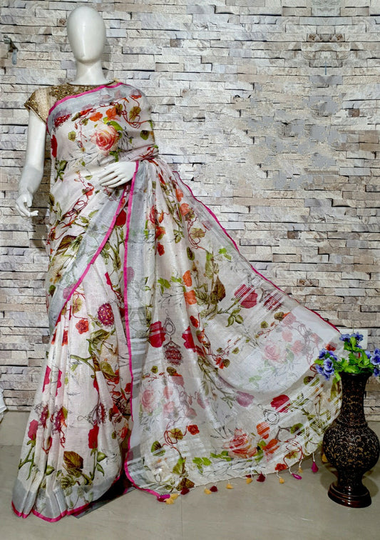 Digital Printed Linen Saree DPL43