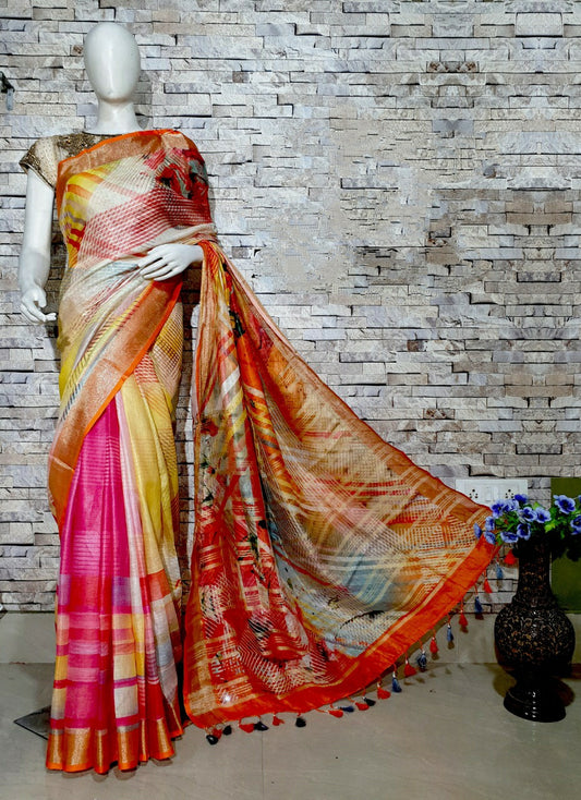 Digital Printed Linen Saree DPL45