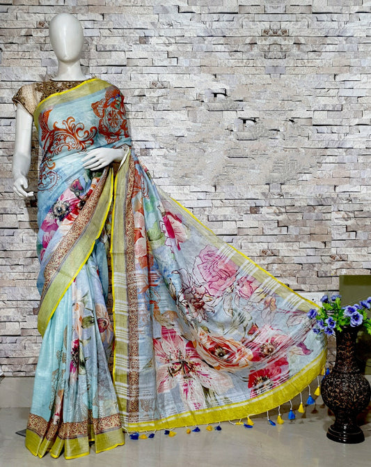Digital Printed Linen Saree DPL46